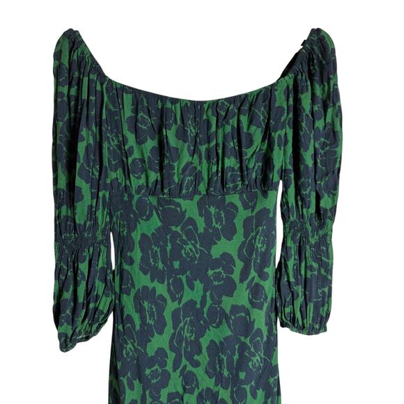 Peter Som Green Floral Print Crepe Long Sleeve Square Neck Midi Dress Size 6 - Picture 8 of 16